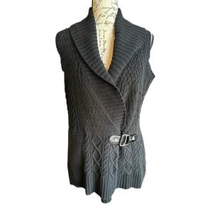Lauren Ralph Lauren Cable Knit Sweater Vest Black Buckle Front Size M Lagenlook